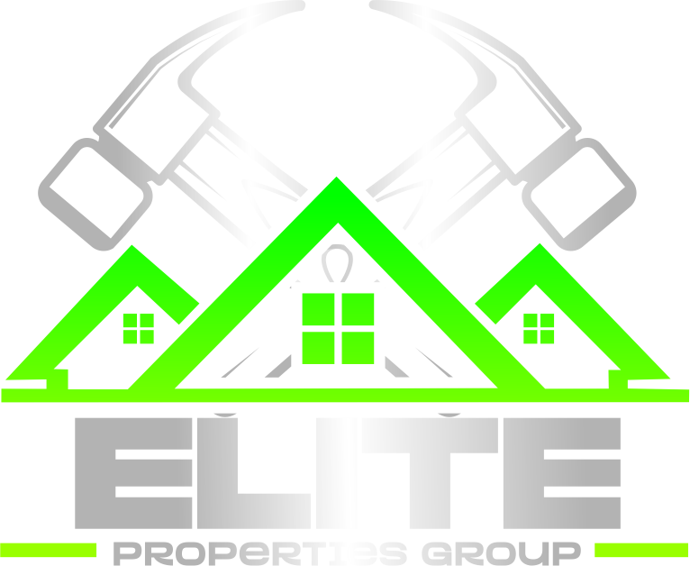 Elite Properties Group Logo which depicts 3 roof peaks with two hammers raising out of them