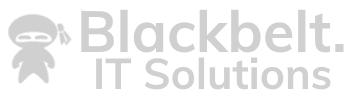 Logo for containing a cartoon ninja and the text Blackbelt IT Solutions in a light grey.